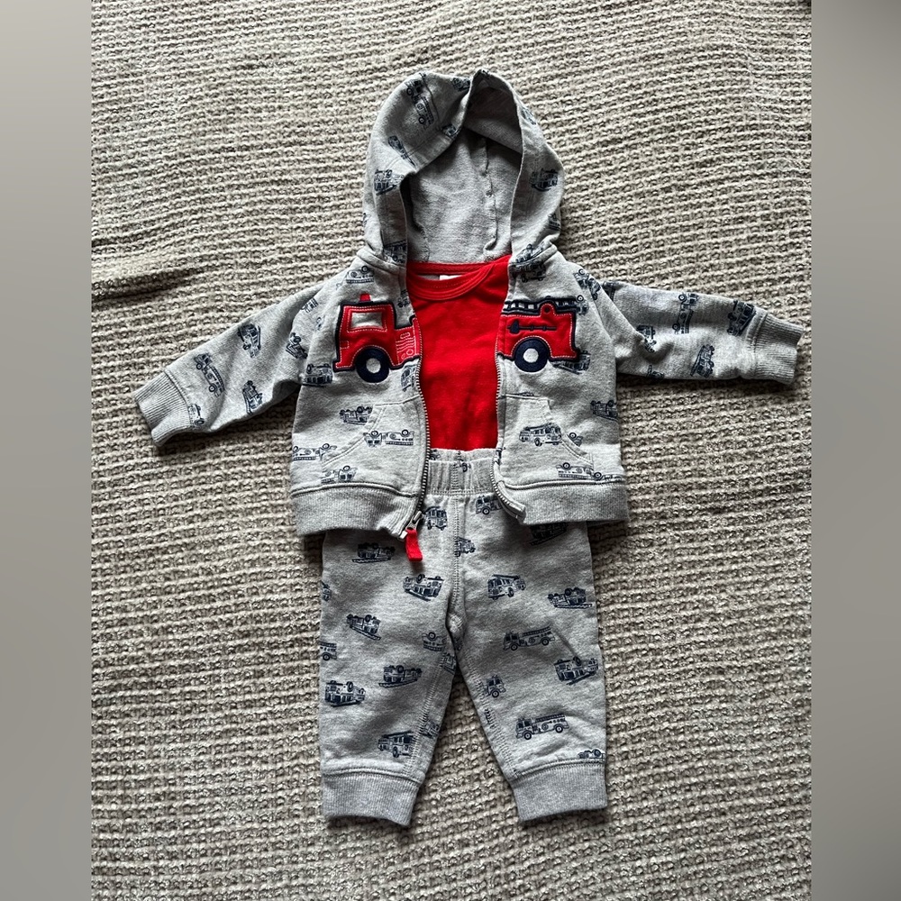 Baby Boy 6 Month CARTERS 3 Piece Firetruck Outfit